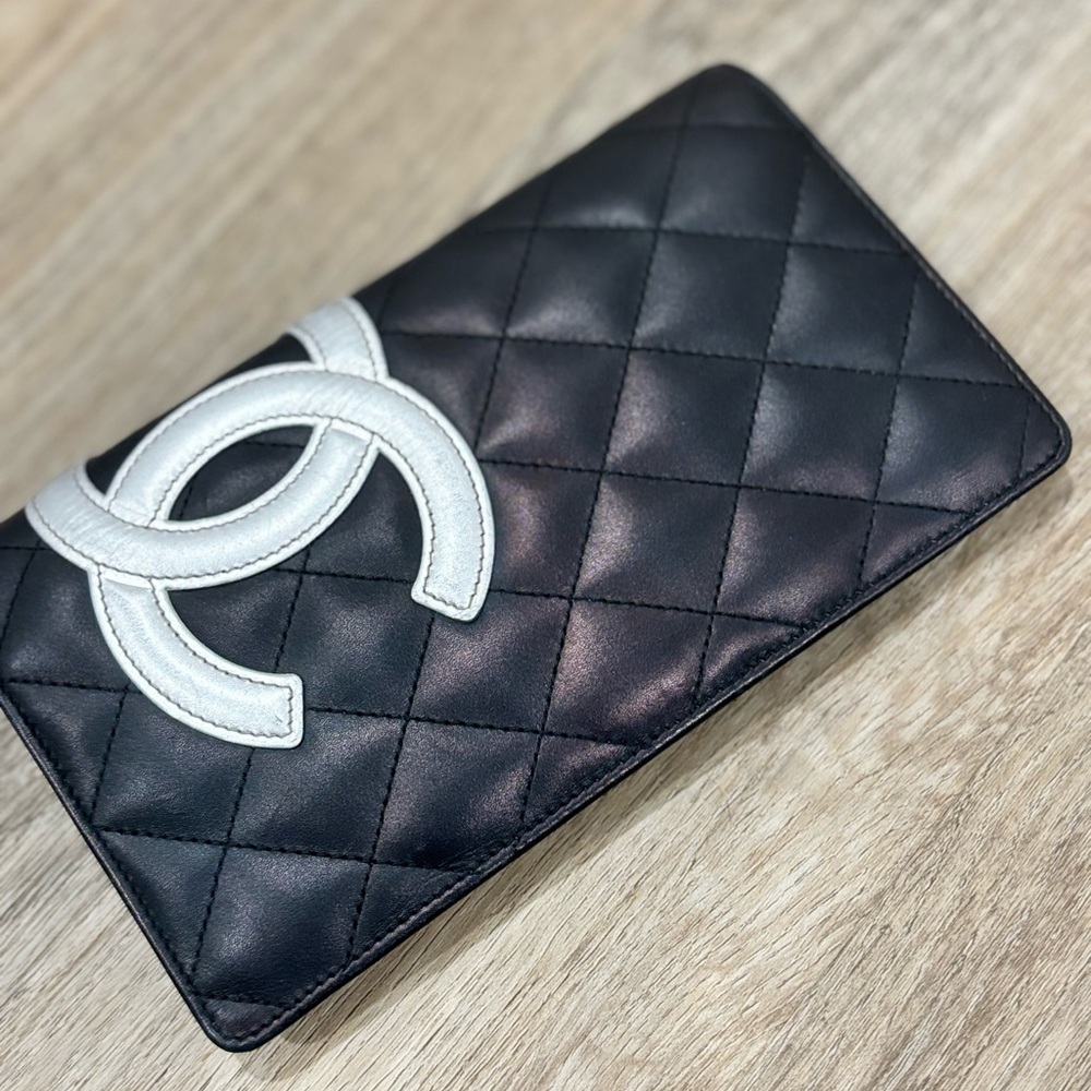 CHANEL Black and Silver Quilted Wallet